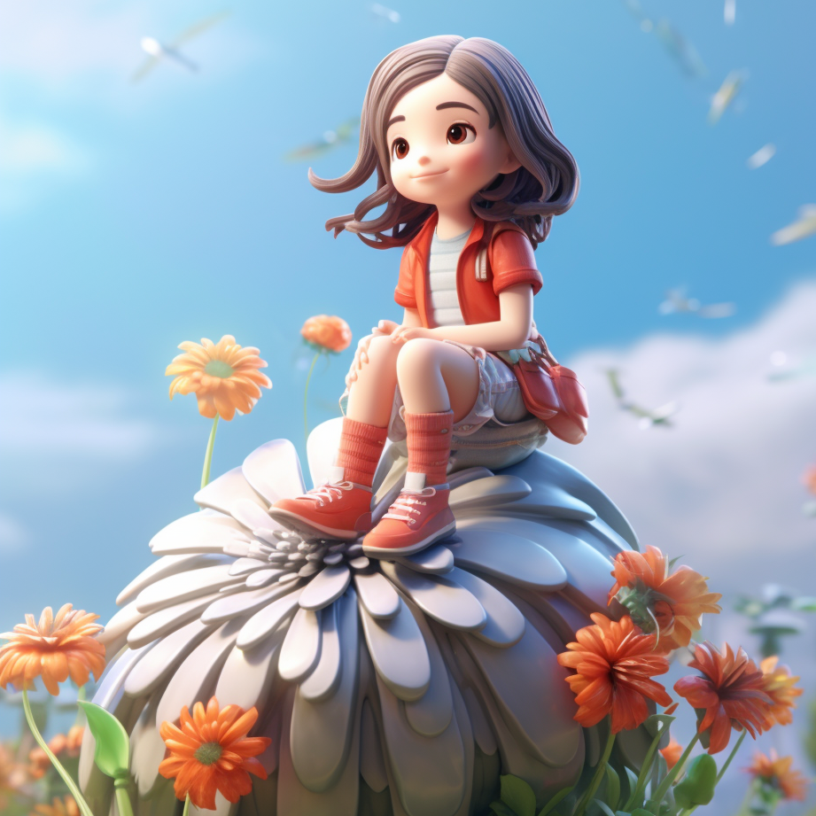 AI生成的梦幻童趣女孩插画 花园阳光场景