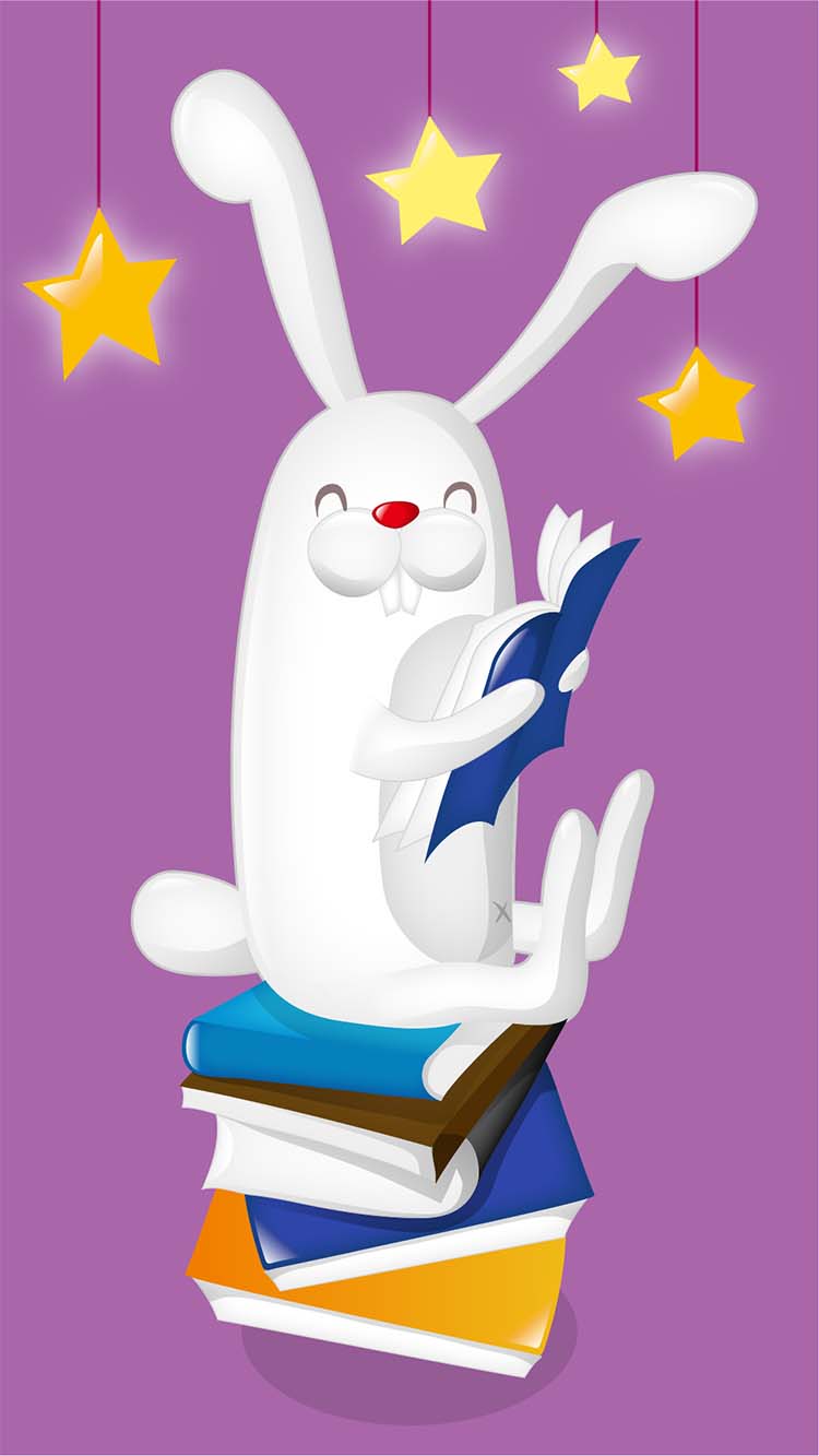 耐撕兔美好系列 白兔坐书堆阅读书中自有胡萝卜 锦连环设计