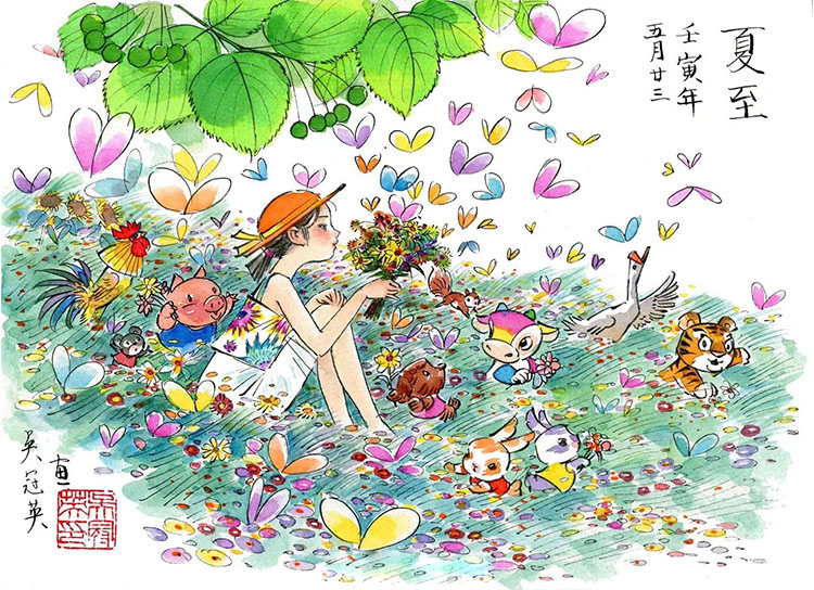 吴冠英中国风人物插画作品 夏荷
