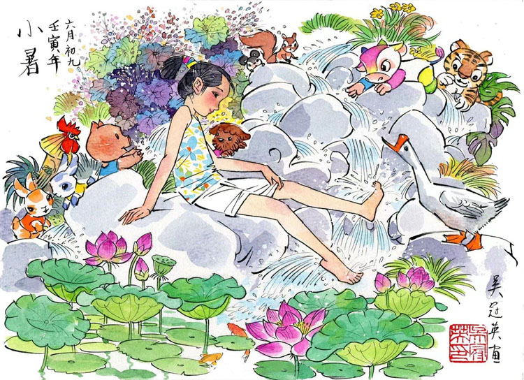 吴冠英中国风人物插画作品 牡丹