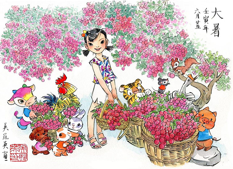 吴冠英中国风人物插画作品 花团锦簇