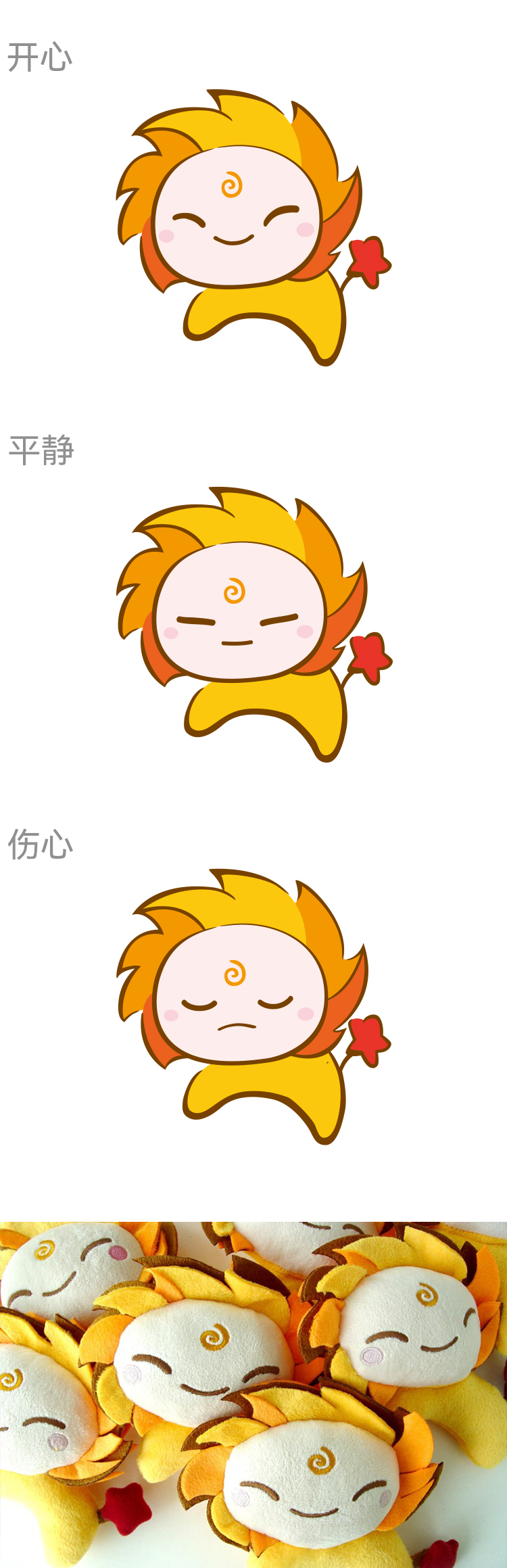 金色鬃毛卡通吉祥物的微信表情包竖排样张，展示锦连环表情包设计多款动作