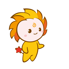金色鬃毛吉祥物活泼站立脚边红星的卡通吉祥物形象，锦连环校园IP表情包设计