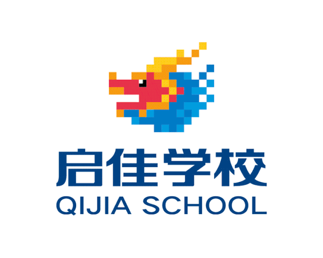 上海师范大学附属郑州启佳学校彩色像素校徽,启佳学校QIJIASCHOOL标识,入学通知书设计