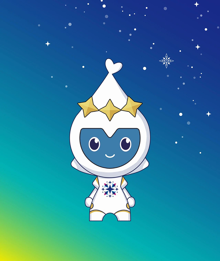 灯市口小学蓝色星精灵吉祥物形象,戴星形帽的可爱角色,满天星吉祥物设计