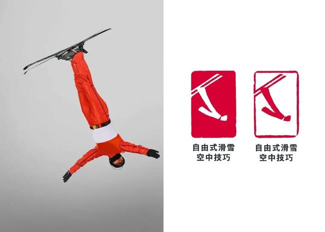 自由式滑雪空中技巧运动员腾跃照片,搭配对应项目体育图标