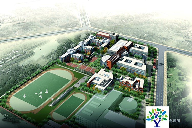 北京市新英才学校校园鸟瞰规划效果图，锦连环学校文化建设案例