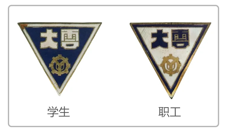 大峪学校学生与职工两款三角形徽章对比,锦连环校徽设计
