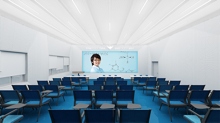 育鹰小学蓝色阶梯计算机教室效果图，锦连环校园环境建设
