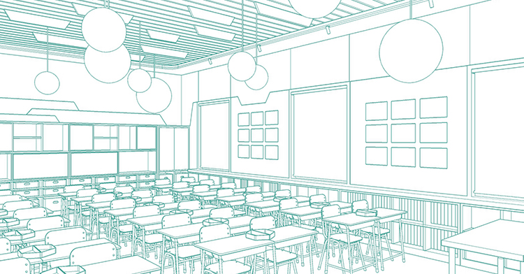 定慧里小学餐厅手绘线框效果图,锦连环校园空间环境设计