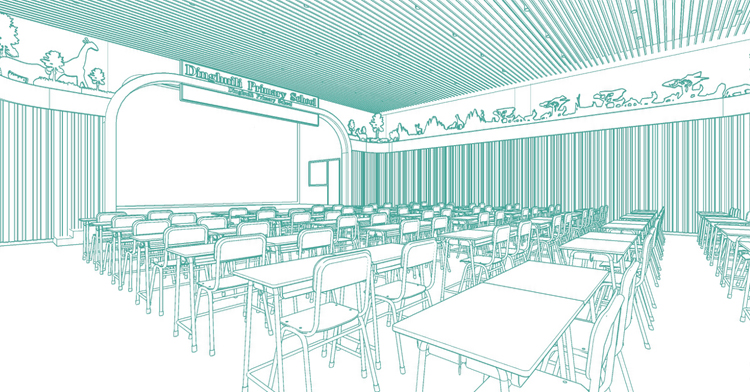 定慧里小学餐厅手绘线框效果图,锦连环校园空间环境设计