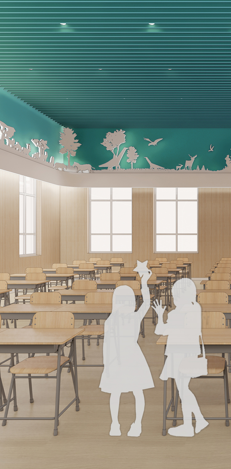 定慧里小学餐厅彩色效果图与学生场景,锦连环校园环境建设