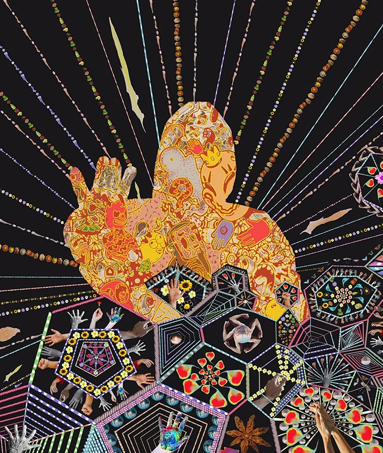 黑底金色放射人物拼贴设计作品,云端毕业展设计鉴赏