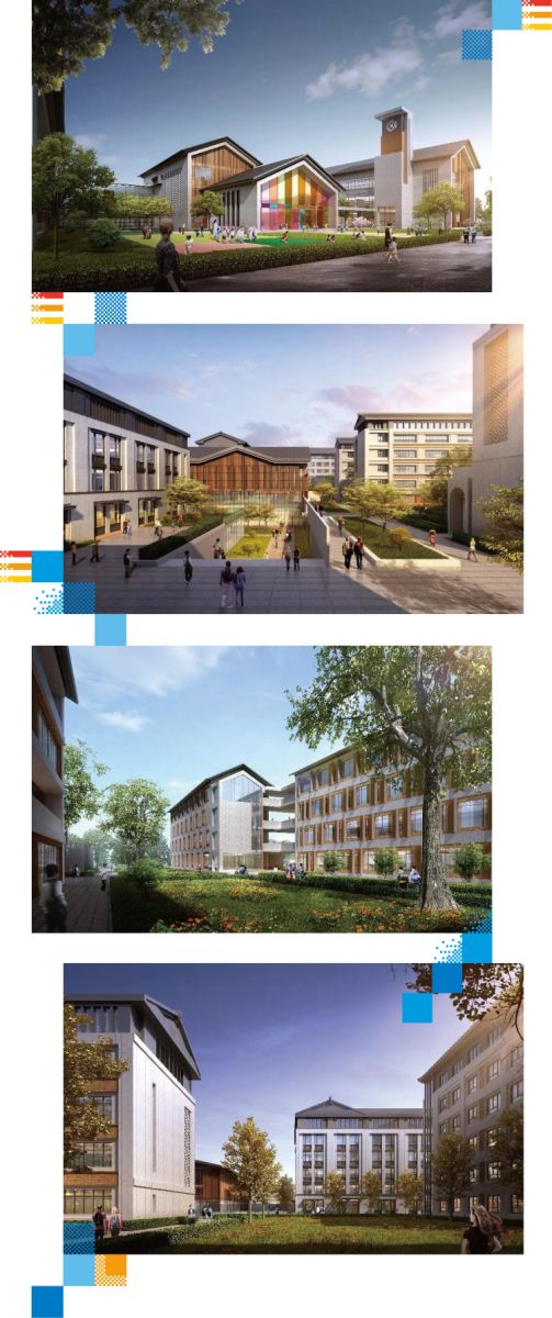 上师大附属郑州启佳学校校园建筑效果图组图，教学楼庭院连廊多角度展现校园环境建设