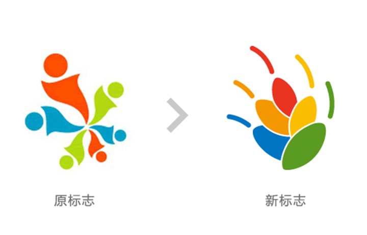 学校彩色人形校徽改造前后对比，左为原标志右为新标志