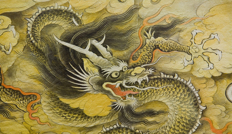 中国传统金龙图腾绘画，呼应文中龙的传人图腾文化，引出北医附小吉祥物设计理念