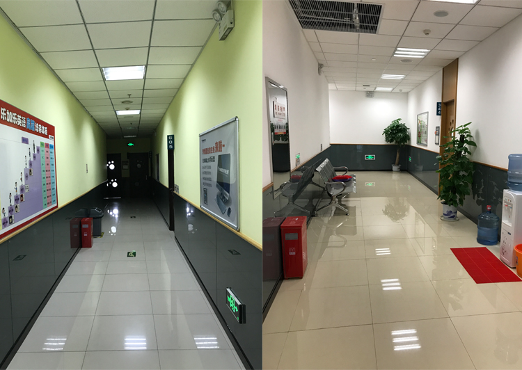 学而思培训校区内部走廊环境,地面整洁通向各间教室的过道空间