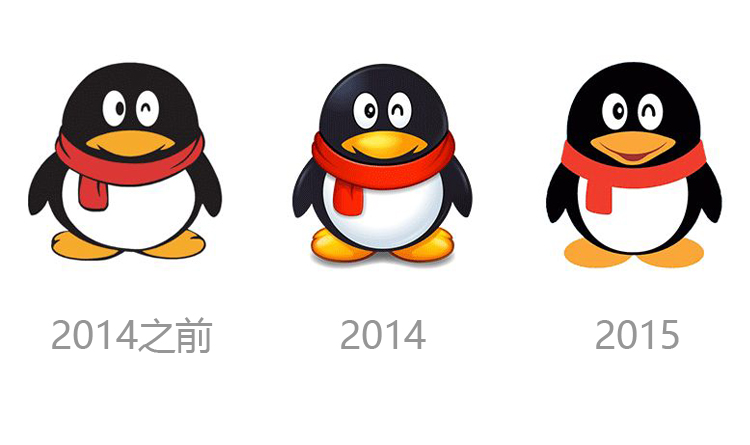 腾讯QQ企鹅logo形象历年演变图,2014至2015形象升级,品牌标志设计案例
