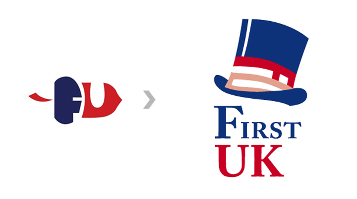 FIRSTUK校徽改版前后对比,新版礼帽造型标志,锦连环教育品牌设计