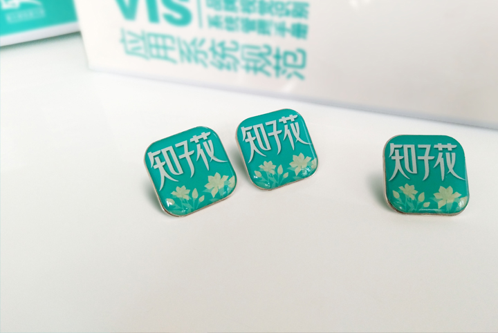 知子花绿色方形纪念徽章多枚展示,家庭教育品牌VI应用系统规范,锦连环设计