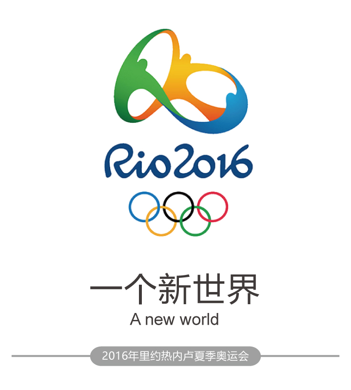 2016年里约夏季奥运会会徽,三人手拉手立体造型搭配五环,品牌标志设计