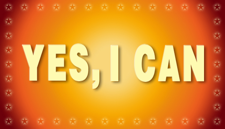暖橙色灯泡边框背景上的YES I CAN自信励志标语