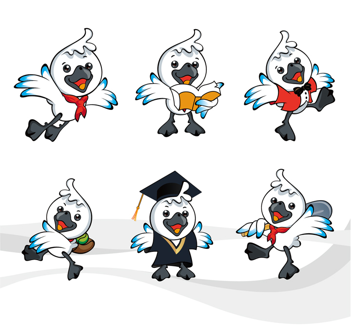 学校卡通吉祥物形象设计,多款白色海鸥造型,丰合五小品牌IP吉祥物设计