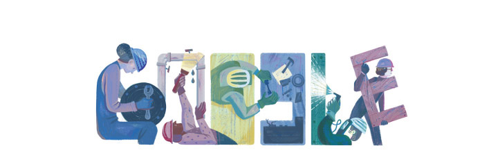 谷歌Google由人物剪影插画拼成的节日涂鸦标志,体现品牌创意,标志设计与VI视觉赏析