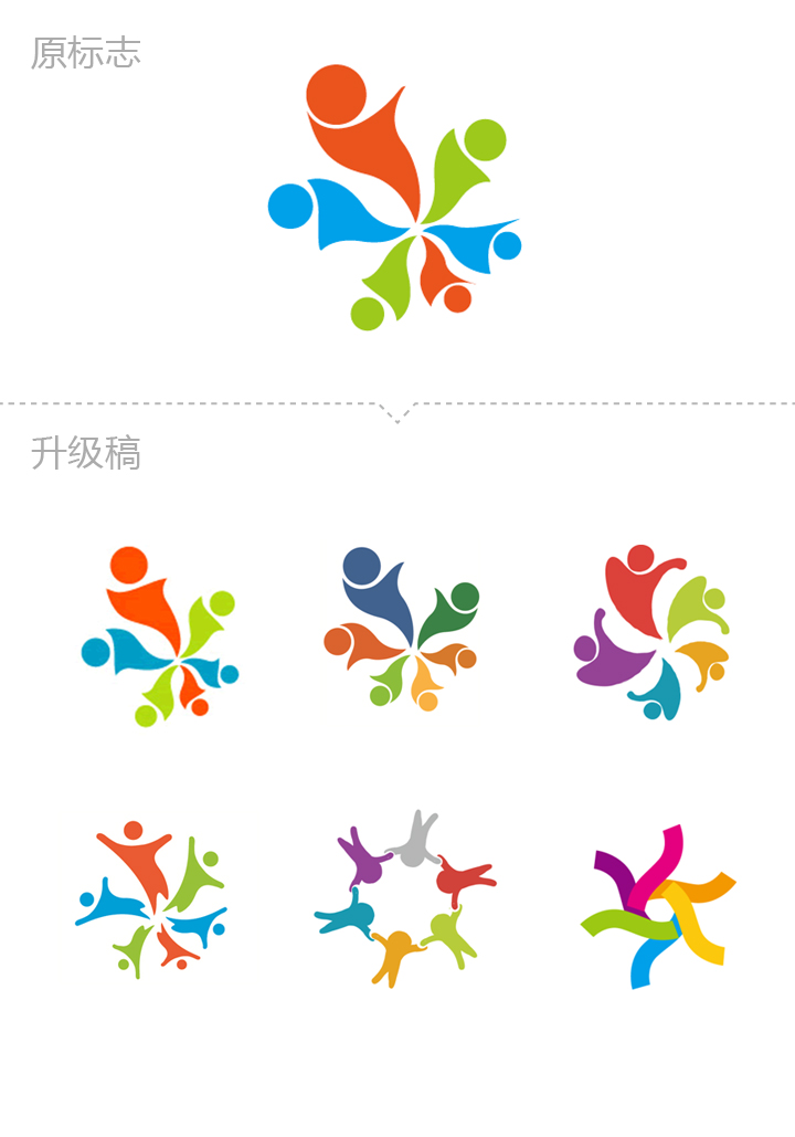 中国农科院附小校徽标志设计稿及彩色升维变体方案，展示品牌图形系统，锦连环校徽设计