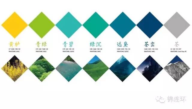 大峪中学VI色彩系统菱形色块规范,提取山谷自然青绿黛色,锦连环教育品牌设计
