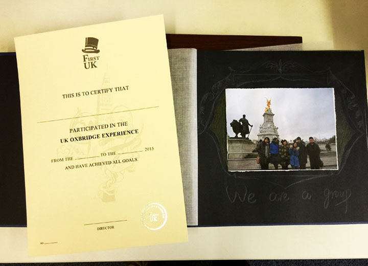 First UK护照式成就证书手册与相册设计，游学纪念品，锦连环教育品牌设计