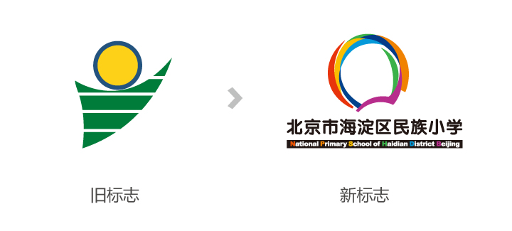 海淀区民族小学校徽新旧标志对比,体现教育品牌升级设计