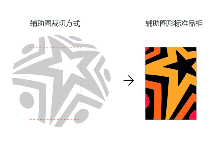 石油二小校标设计推导图，由几何图形演变为火种星形标志，锦连环校徽设计过程