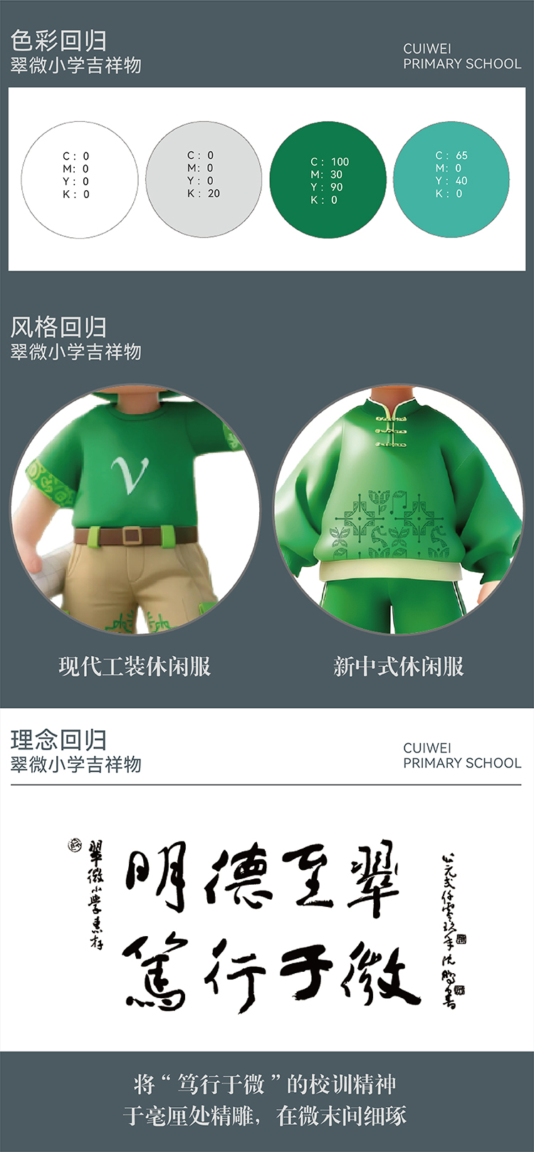 翠微小学翠小V吉祥物设计细节,建立AI审美边界,中国风替代工装风的专属文化代言人