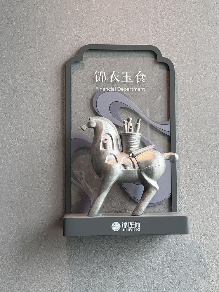 锦连环各部门门牌导视系统，姿态各异的马形象寓意每位成员都是千里马
